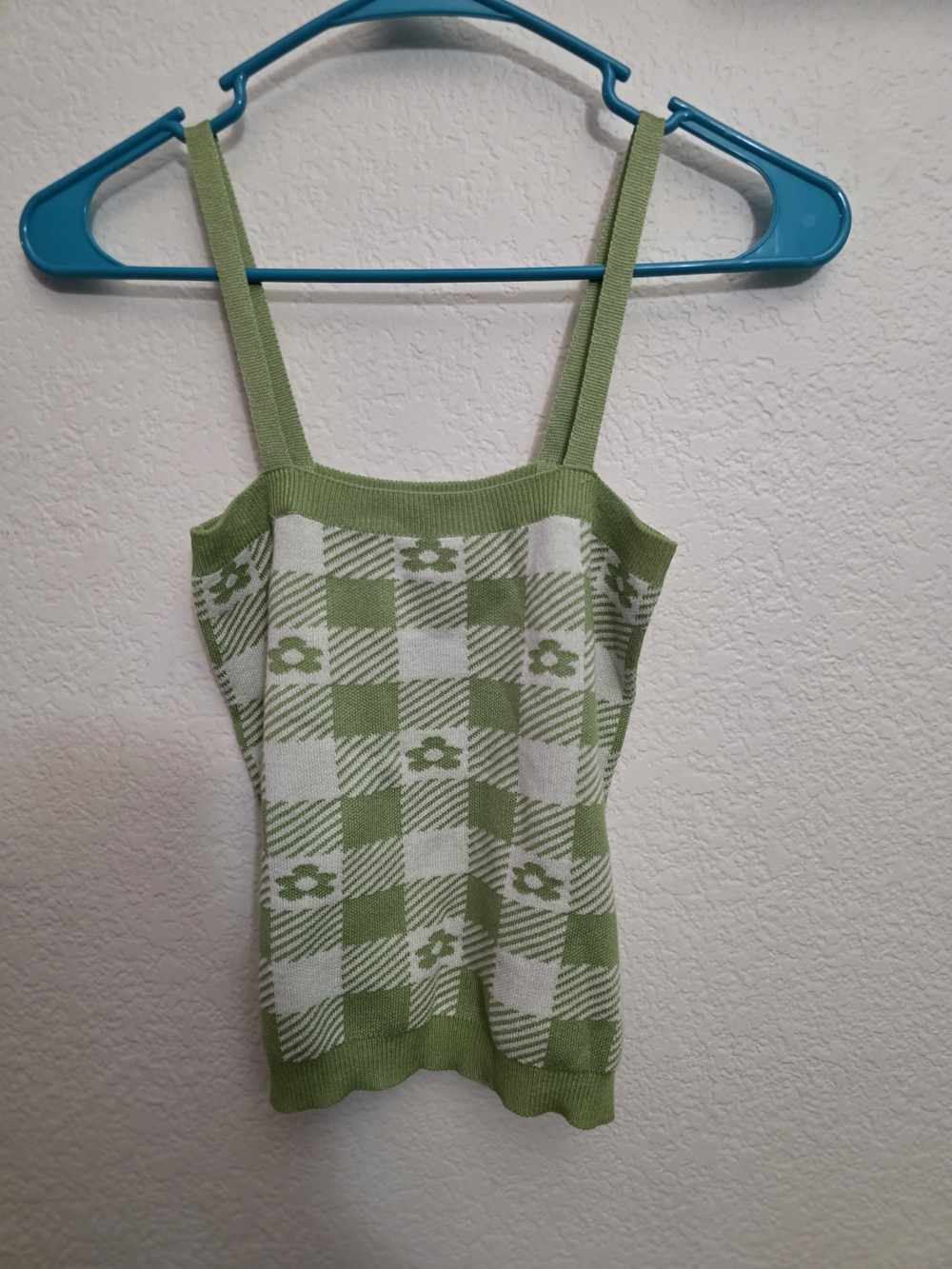 Full Tilt Green and White Checkered Knit Cami